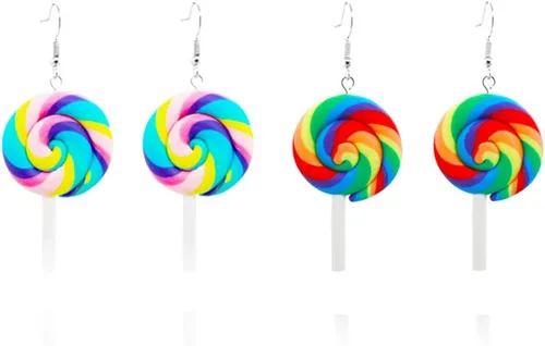 Aretes colgantes de piruleta de arco iris de colores dulces encantadores con forma de remolino, dulces de azúcar para mujeres y niñas (iridiscentes)