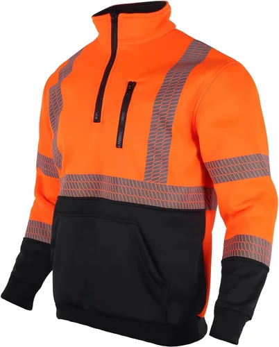 VENDACE Hi Vis - Sudadera reflectante de seguridad para hombres ANSI Clase 3 de alta visibilidad, forro polar con cremallera de 1/4, sin capucha