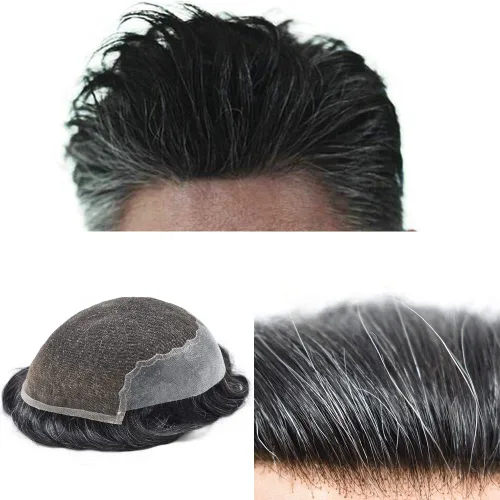 Miniatura 141 de Toupee - Sistemas de reemplazo de cabello para hombre, encaje frontal suizo, nudo blanqueado, pieza de cabello humano natural 1# negro azabache, 8 x