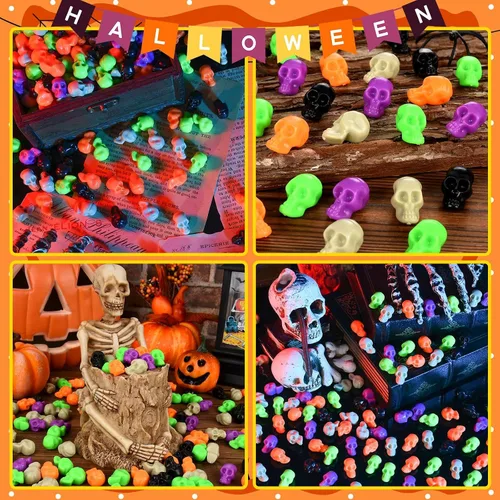 Miniatura 5 de 100 mini cabezas de calavera de plástico, calaveras pequeñas en miniatura, figuras de esqueleto de Halloween para bromas de Halloween, manualidades