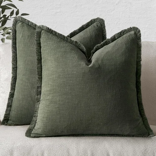Miniatura 53 de MIULEE Juego de 2 fundas de almohada decorativas de lino neutro con flecos, fundas de cojín de estilo bohemio con borlas para sofá, cama, sala