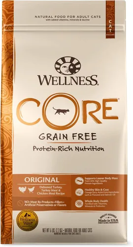 Miniatura 2 de Wellness CORE Alimento seco para gatos, sin granos, receta original, pavo, bolsa de 5 libras, paquete de golosinas naturales sin granos para gatos