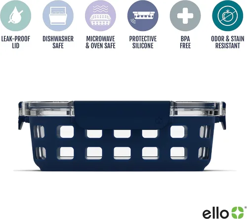 Miniatura 2 de Ello Duraglass - Juego de 3 recipientes de vidrio para almacenamiento de alimentos de 3.4 tazas con funda de silicona y tapas de plástico herméticas