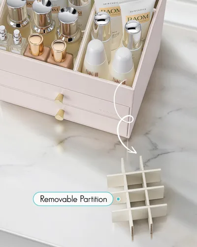 Miniatura 4 de Organizador de maquillaje Vlando, organizador para el cuidado de la piel para tocador, organizador de maquillaje de PU con cajones, estuche