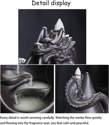 Miniatura 4 de Juego de quemador de incienso de cerámica con 45 conos, estatua de dragón de agua que gotea, decoración de aromaterapia para yoga, meditación, spa