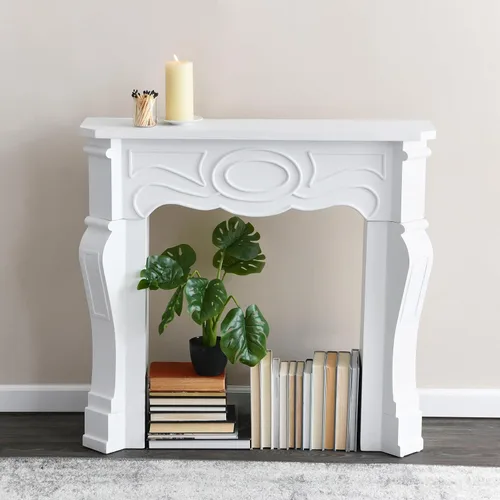 Miniatura 3 de Creative Co-Op Pequeña chimenea decorativa victoriana, blanca pintable plana Blanco