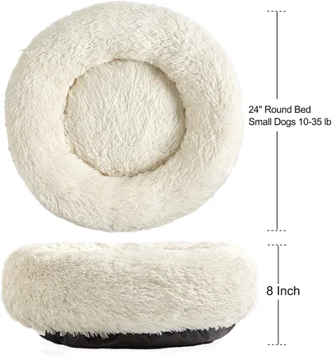 Miniatura 2 de ANWA - Cama redonda para perro mediano, lavable, cama tipo dona para perro grande, cómoda, acogedora y relajante Blanco