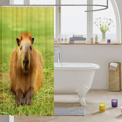 Miniatura 3 de Capybara - Cortina de ducha 3D Capybara para amantes de Capybara, divertida cortina de ducha de baño Capybara, cortinas de baño impermeables de tema