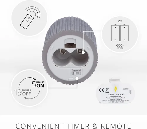 Miniatura 4 de Luminara Pilar metálico en relieve, vela LED gris sin llama de 3.25 x 6.5 pulgadas, tecnología de llama real a pilas con función de temporizador