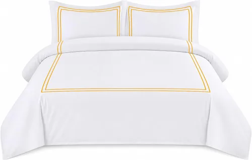 Miniatura 8 de BedDecor Lujoso juego de funda de edredón de algodón egipcio de 400 hilos, 1 pieza con hermoso bordado de 2 rayas