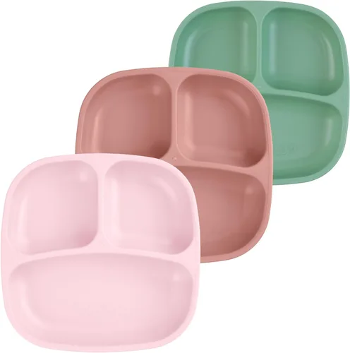 Miniatura 35 de Re-Play Platos para niños pequeños con divisores, 3 compartimentos de pared profunda, platos divididos para niños con 3 tapas, aptos