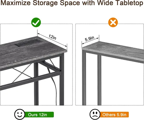 Miniatura 5 de VECELO Mesa de consola angosta extra larga de 71 pulgadas con estación de carga, toma de corriente y puertos USB, para entrada, sala de estar, Gris