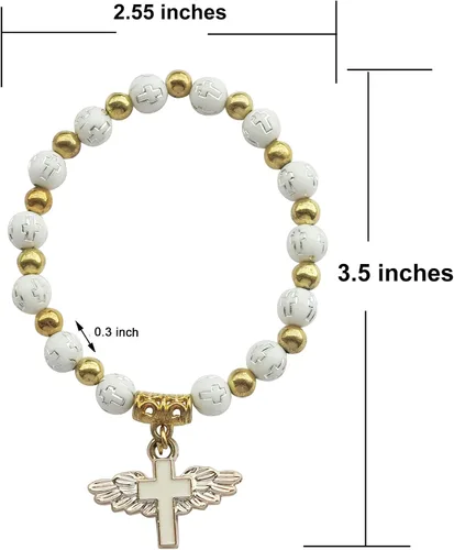 Miniatura 3 de WE Pulsera de cruz de ala de ángel (12 piezas) para niño y niña, recuerdo de bautizo, recuerdo de bautizo, evento de iglesia, Madera, No es una