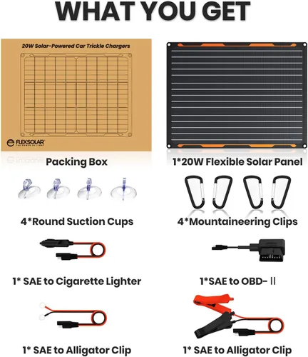 Miniatura 7 de FlexSolar Kit de cargador de panel solar de 20 W y 12 V con controlador de carga integrado, cargador de batería solar impermeable portátil, enchufe