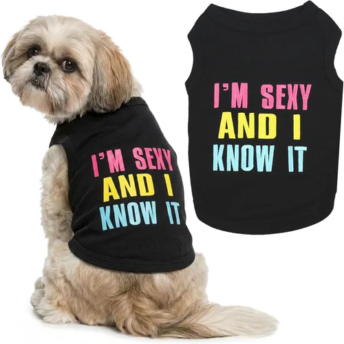 Miniatura 38 de Parisian Pet - Camiseta bordada para perros y gatos, con texto en inglés Sexy and I Know It, XS Sexy y lo sé