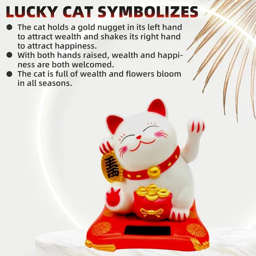 Miniatura 2 de Gato de la Suerte Brazo Ondulado, Gato Chino Vivo y Encantador, Estatua de Gato de la Fortuna Solar para Decoración de Escritorio, Coche, Aperturas