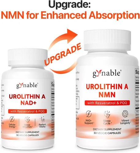 Miniatura 5 de Gynable Urolitina A NAD+ Complejo con Trans-Resveratrol y PQQ – Energía celular y fuerza muscular, suplemento de longevidad para dormir