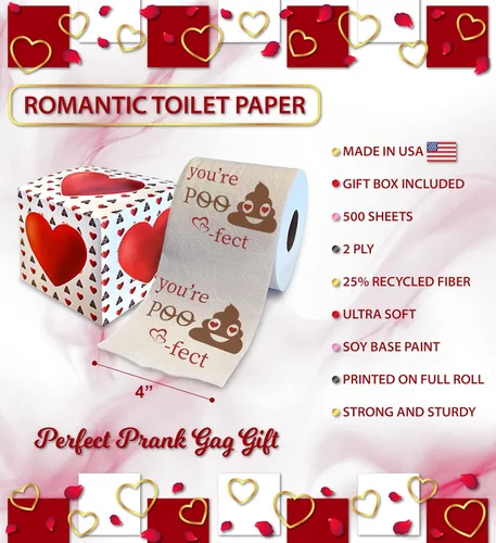 Miniatura 3 de Printed TP Papel higiénico romántico You're Perfect – Divertido, inusual, lindo regalo de San Valentín para él, ella, novio, novia, marido, esposa