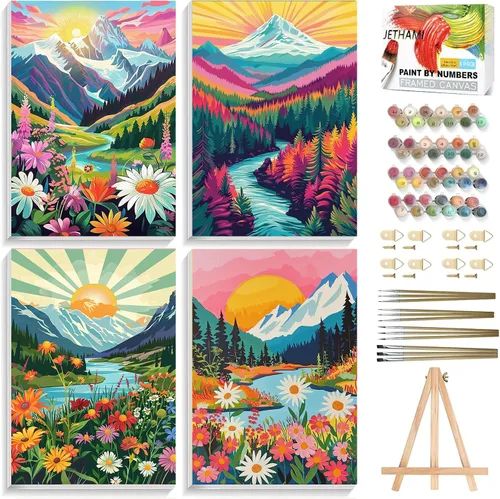 Miniatura 12 de Jethami Paquete de 6 pinturas por números para adultos principiantes, fácil de pintar con gato negro, kit de arte de lienzo para decoración de pared
