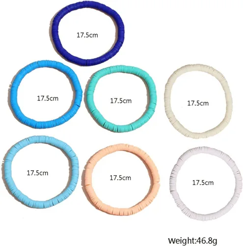 Miniatura 2 de Caiyao Juego de pulseras apilables de arcilla polimérica bohemia hechas a mano con cuentas de arcilla polimérica colorida y elástica ajustable