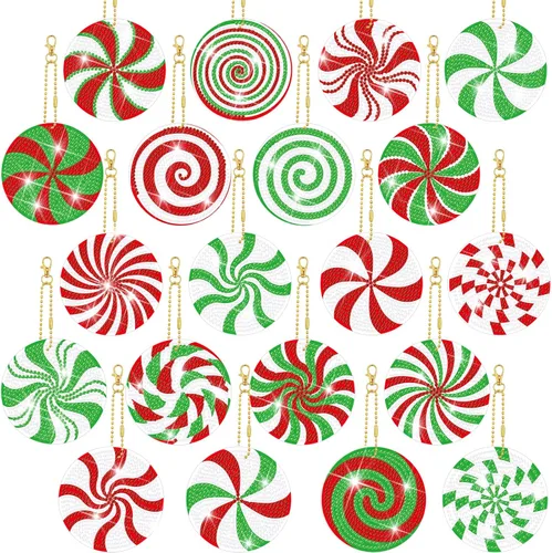Tondiamo 20 Piezas Kits de Llaveros de Pintura de Diamantes de Navidad 5D DIY Colgantes de Arte de Diamantes de Doble Cara Llaveros Colgantes para