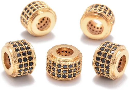 Miniatura 6 de AD Beads Corona de diamantes de imitación de circonita con agujero grande, cuentas espaciadoras (10 unidades, corona transparente sobre oro