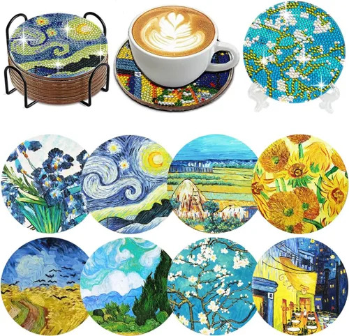 Miniatura 10 de Muzagroo Art Kits de posavasos de pintura de diamantes con soporte para principiantes, kits de pintura de diamantes para adultos, manualidades