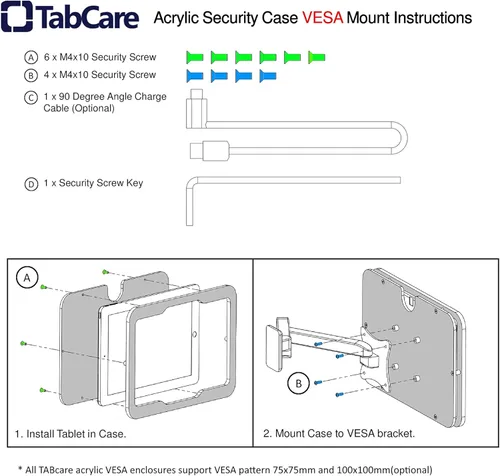 Miniatura 4 de Carcasa VESA acrílica antirrobo para Apple iPad mini 4/5 de 8 pulgadas con kit de montaje en pared y cable de carga en ángulo de 90 grados