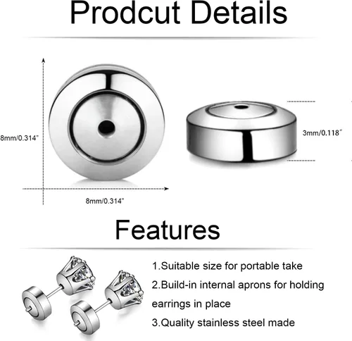 Miniatura 6 de Reemplazos de Parte Trasera de Pendientes, 4 Piezas de Parte Trasera de Pendientes para Tachuelas, Pendientes de Diamante, Parte Trasera