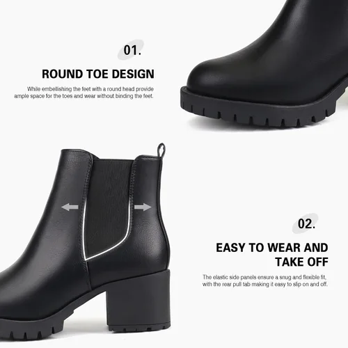 Miniatura 2 de JABASIC Botines Chelsea para mujer, tacón bajo y grueso, con plataforma elástica, sin cordones