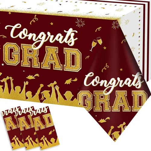 Miniatura 10 de chiazllta Juego de 3 manteles de graduación de la clase de 2026 con texto en inglés "Congrats Grad", color negro, decoración de fiesta, suministros