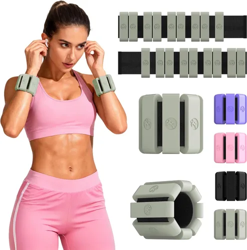 Miniatura 18 de Pesas de muñeca ajustables para mujeres y hombres, pesas de pierna para mujeres de 0.75lb-1lb-1.3lb cada una para caminar, yoga, danza, barre