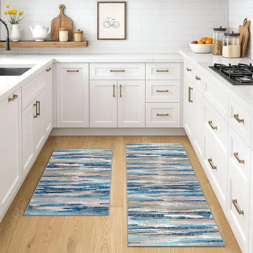 Miniatura 33 de Lansny Alfombra moderna abstracta de 2 x 5 pies, color negro, gris, blanco, lavable, alfombra de entrada para cocina, alfombra antideslizante suave