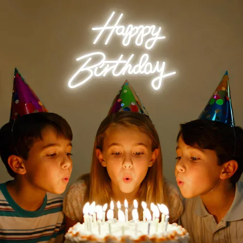 Miniatura 6 de Letrero de neón de feliz cumpleaños, luz de neón blanca de cumpleaños de 16.5 x 9.8 pulgadas para decoración de pared, alimentada por USB