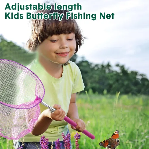 Miniatura 7 de Arrowbash 48 redes de pesca de mariposa para niños, redes de pesca de mariposas telescópicas coloridas con mango de acero inoxidable de 34 pulgadas