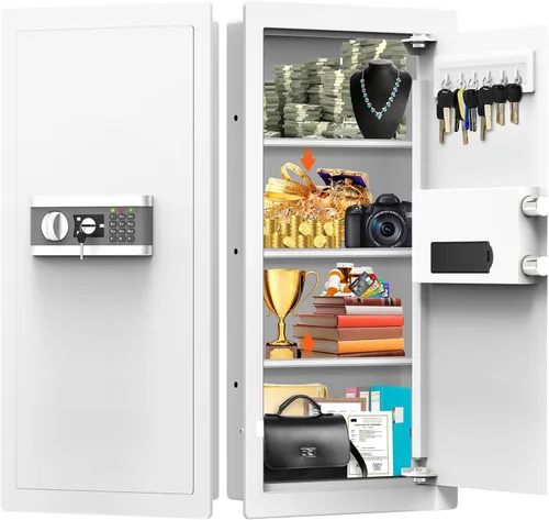 Miniatura 10 de Caja fuerte de pared de 17.7 pulgadas de alto entre los postes de 16 pulgadas, caja fuerte de pared oculta con 2 estantes extraíbles y bandeja