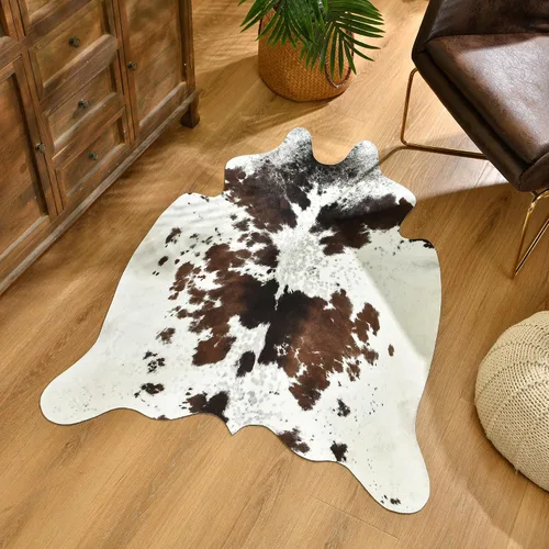 Miniatura 10 de Alfombra de piel de vaca premium, 4.6 x 5.2 pies, decoración occidental de piel de vaca, impresión de vaca gruesa para dormitorio, sala de estar