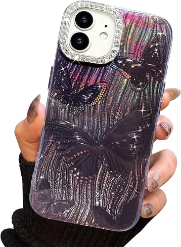 Miniatura 50 de I-MGAE-IN-AR Funda compacta para iPhone 11, diseño de mariposa, marco de protección de lente de cámara con diamante 3D, bonitas fundas protectoras