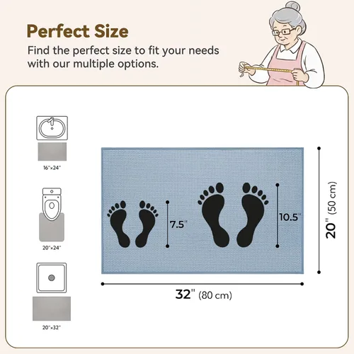 Miniatura 2 de GRANNY SAYS Tapetes de baño azules, de felpilla suave, absorbentes, de 20 x 32 pulgadas, alfombras de baño pequeñas antideslizantes, lavables