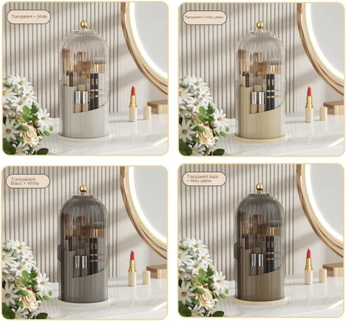 Miniatura 9 de Soporte giratorio para brochas de maquillaje con tapa transparente, organizador de brochas de maquillaje de 360° para todos los tamaños de pinceles
