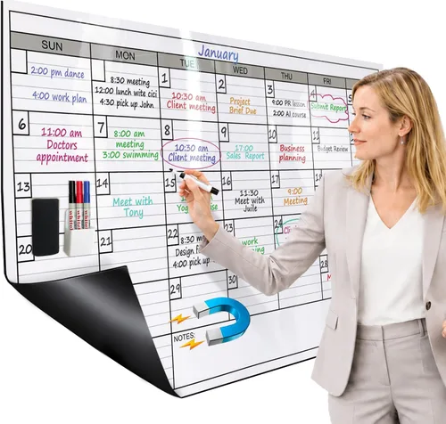 Calendario magnético extra grande de borrado en seco para pared, calendario mensual gigante de pizarra blanca de 25 x 38 pulgadas, planificador
