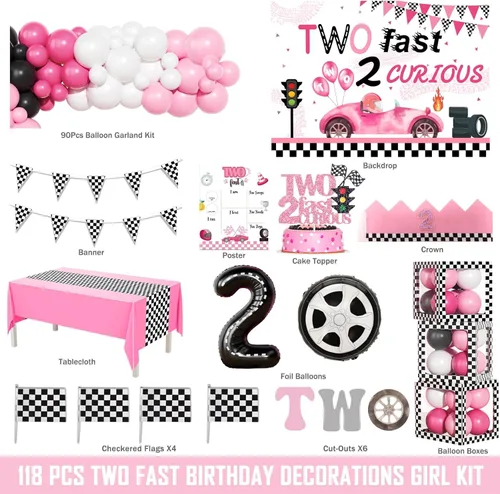 Miniatura 2 de Dos decoraciones de cumpleaños rápidas: 118 piezas, 2 suministros de fiesta de cumpleaños rápidos con telón de fondo, guirnalda de globos, cajas