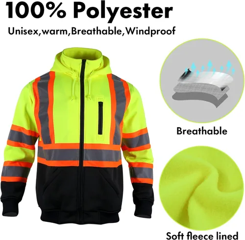 Miniatura 5 de VENDACE Sudadera con capucha reflectante de alta visibilidad ANSI Clase 3 para hombres con capucha desmontable (amarillo, XL)