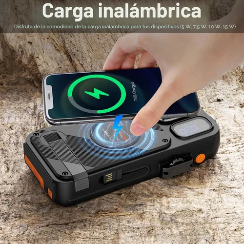 Miniatura 4 de Radio de emergencia y banco de energía solar de 22000 mAh, radio meteorológica FM NOAA, radio portátil con manivela Bluetooth, cargador de teléfono