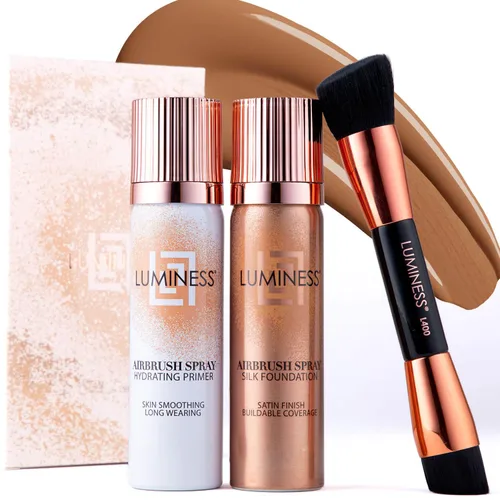Miniatura 23 de LUMINESS Silk Airbrush Spray Foundation Kit de 3 piezas – base, prebase y brocha de maquillaje en ángulo de doble cara – Cobertura modulable