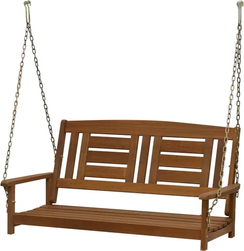 Furinno Tioman - Columpio de madera dura para patio, jardín, exterior, porche de 4 pies, 2 plazas con cadenas colgantes, natural