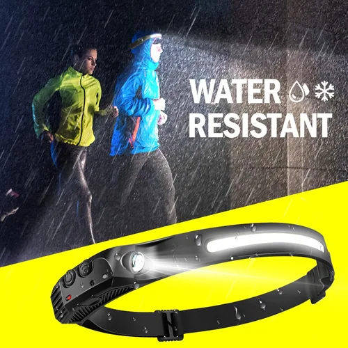Miniatura 7 de AURUZA 2 piezas de linterna frontal recargable, linternas LED para la cabeza 2 COB con haz amplio de 230°, faro con sensor de movimiento, 5 modos