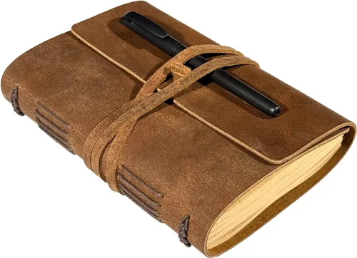 Cuaderno de diario marrón – El mejor diario de cuero genuino fresco para escritores, tamaño A5, 6.2 x 8.5 pulgadas, bloc de notas para hombres y