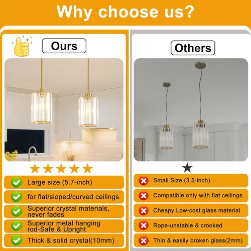 Miniatura 2 de Paquete de 2 luces colgantes para isla de cocina, modernas lámparas colgantes doradas, mini candelabro de cristal para isla de cocina, lámparas