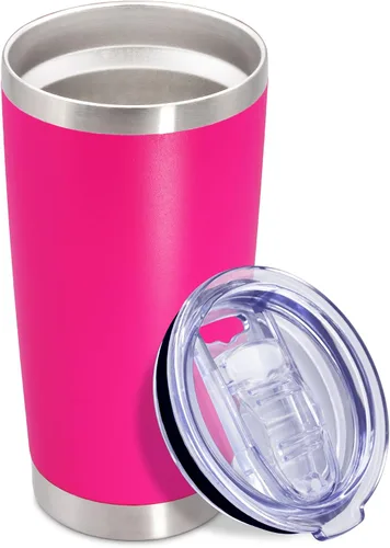 Miniatura 52 de Vaso de viaje de café de 20 onzas a granel con tapa, acero inoxidable de doble pared aislada al vacío, tazas con recubrimiento en polvo, para Rosa